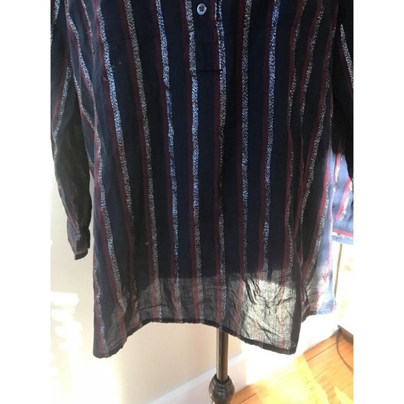 J Crew Metallic Stripe Popover Top Blouse Size 6 - Picture 6 of 11